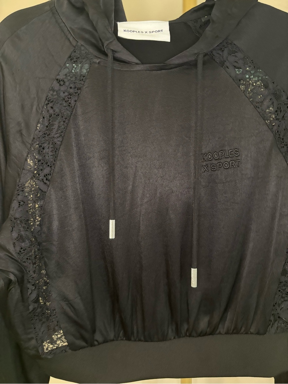 Kooples X Sport Black Lace-Trim Hooded Pullover - Picture 5 of 10